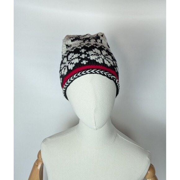 Hand Knit Beanie Fair Isle Nordic Style 4 Point Black And White Hat S/M - Picture 4 of 8